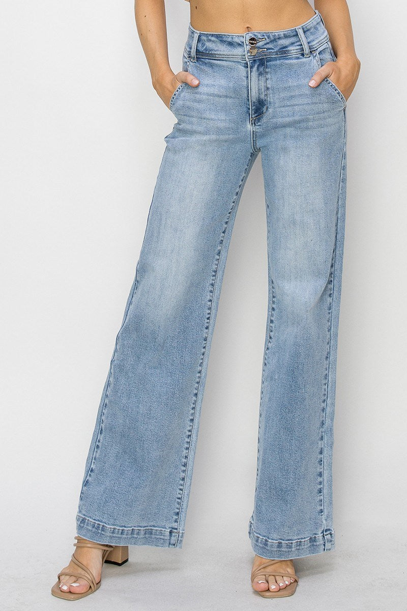 RISEN Full Size High Rise Wide Baggy Pants Plus Size