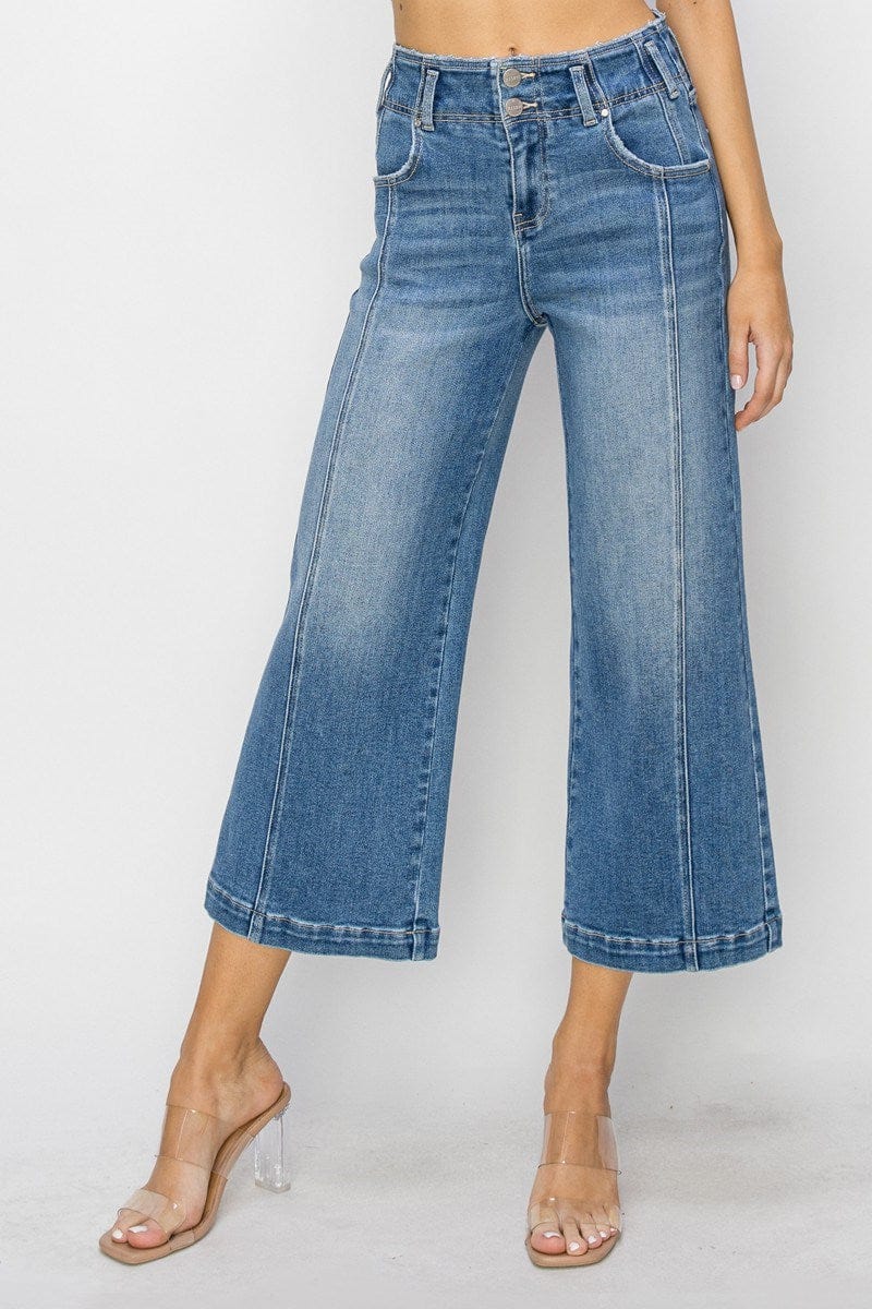 RISEN Full Size Mid Rise Crop Wide Raw Cut Hem Jeans Plus Size main image 0