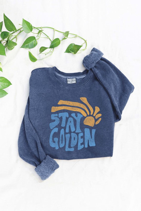 Oat Collective Stay Golden Mineral Washed Graphic Crewneck