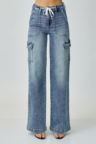 Risen Mid Rise Cargo Wide Straight Jeans