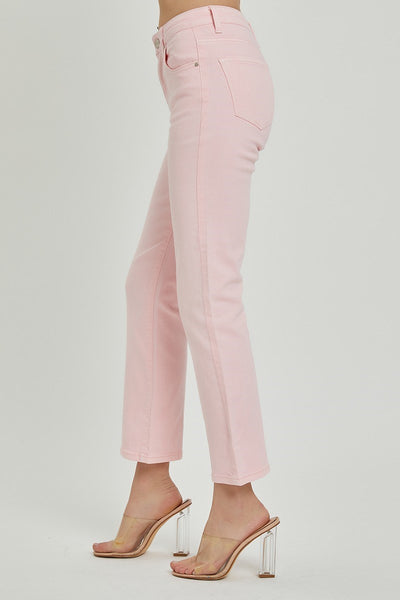 Risen Mid Rise Straight Pink Jeans