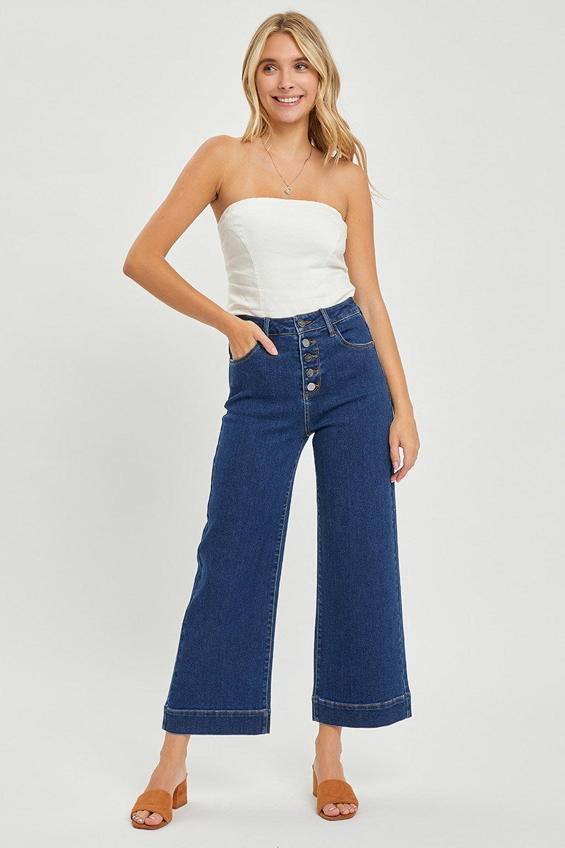 Risen High Rise Button Fly Ankle Wide Jeans