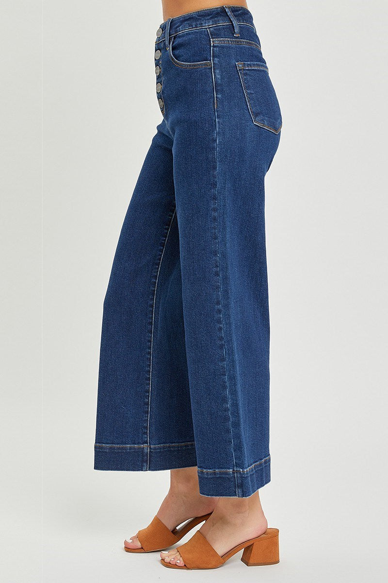 Risen High Rise Button Fly Ankle Wide Jeans