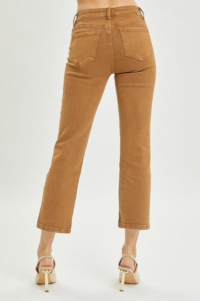 Risen Cappuccino Mid Rise Straight Crop Jeans