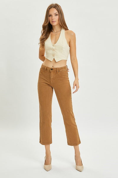Risen Cappuccino Mid Rise Straight Crop Jeans