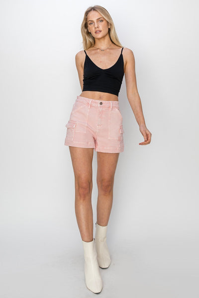 Risen High Pink Rise Side Cargo Pocket Shorts