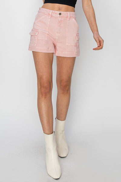 Risen High Pink Rise Side Cargo Pocket Shorts