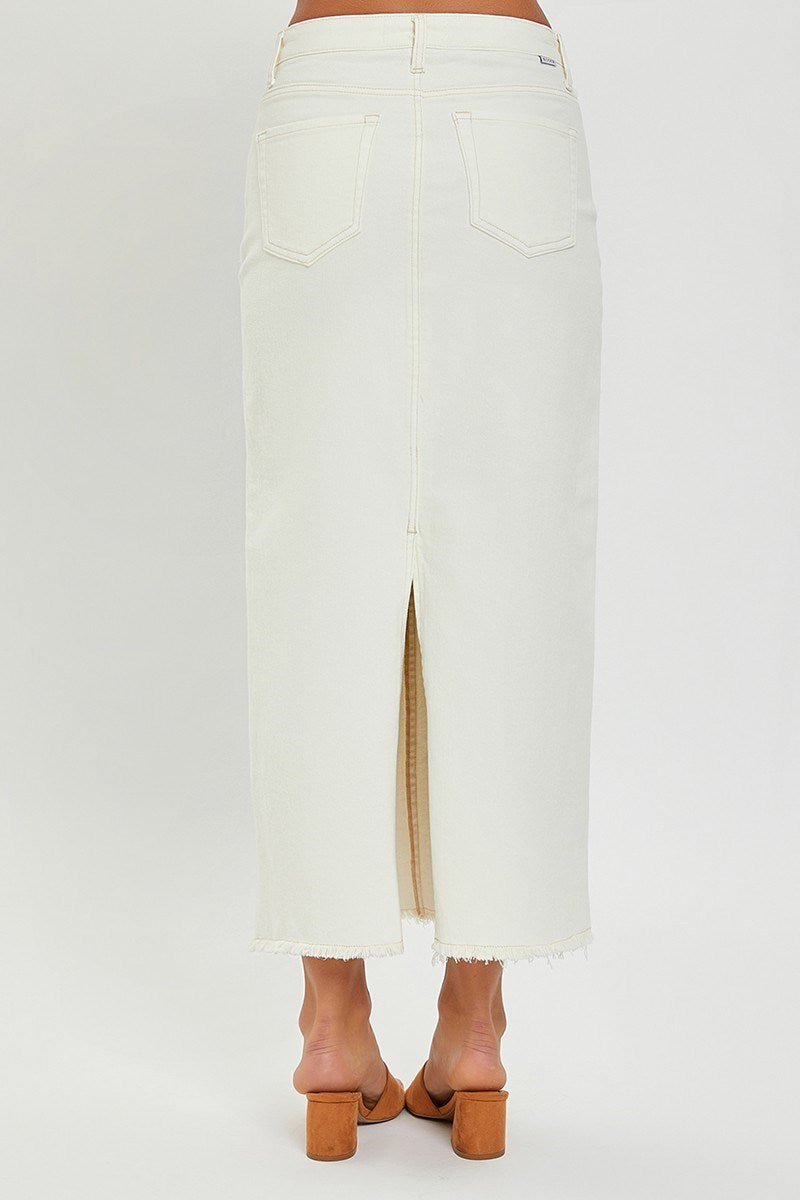 Risen Cream High Rise Frayed Hem Maxi Skirt