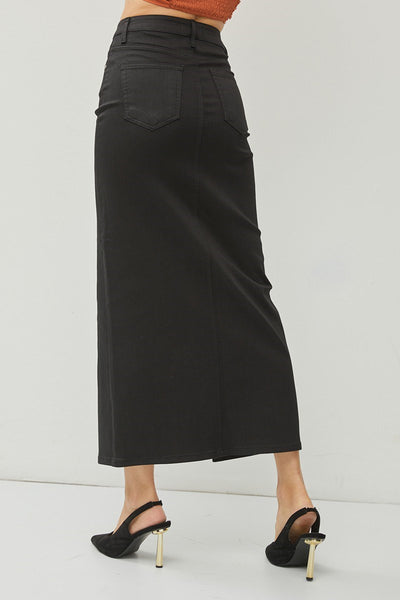 Risen Black High Rise Front Slit Maxi Skirt