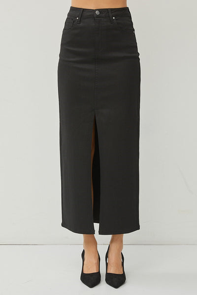Risen Black High Rise Front Slit Maxi Skirt