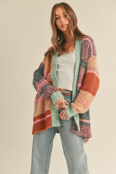&Merci Multi Color Block Split Hem Cardigan Sweater