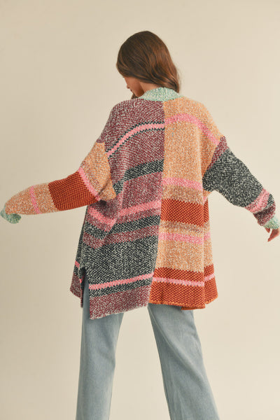 &Merci Multi Color Block Split Hem Cardigan Sweater