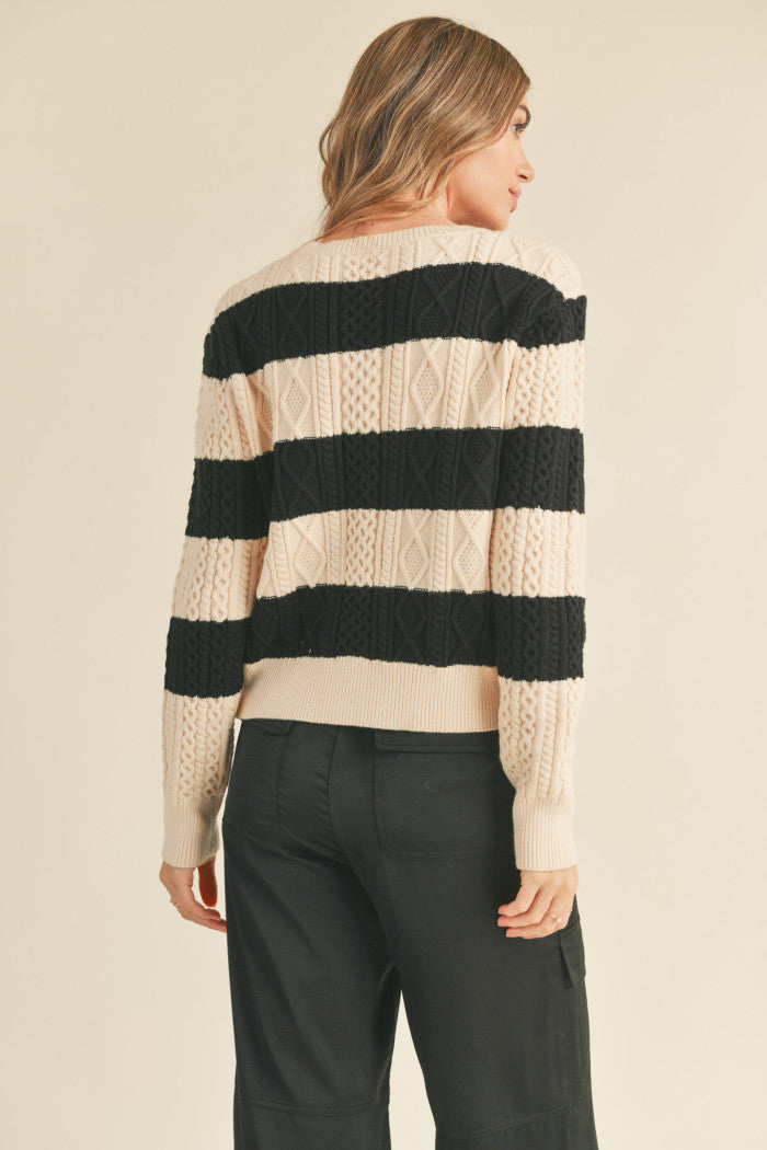 &Merci Striped Cable Knit Sweater
