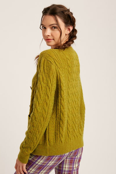 Listicle Lemon Grass Cable Knit Cardigan Sweater