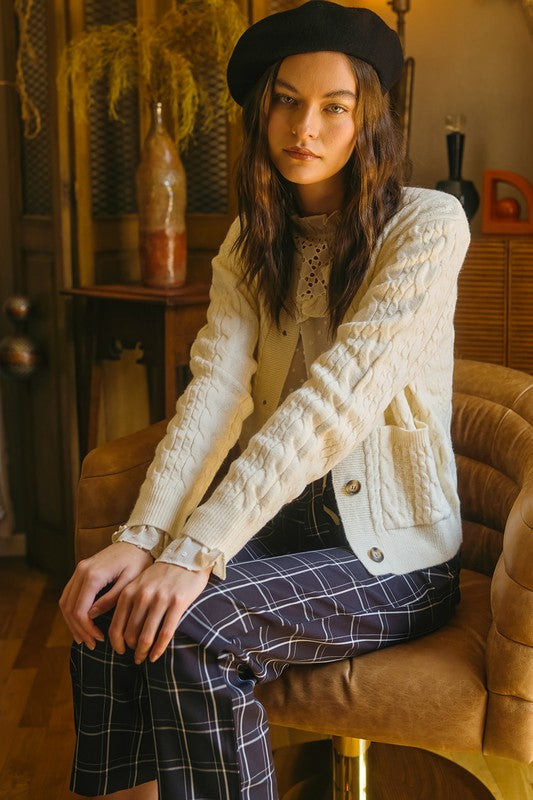 Listicle Cream Cable Knit Cardigan Sweater