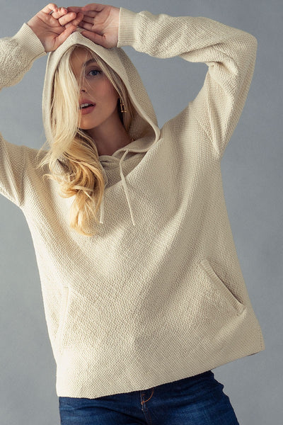 Texture Knit Hoodie with Pockets