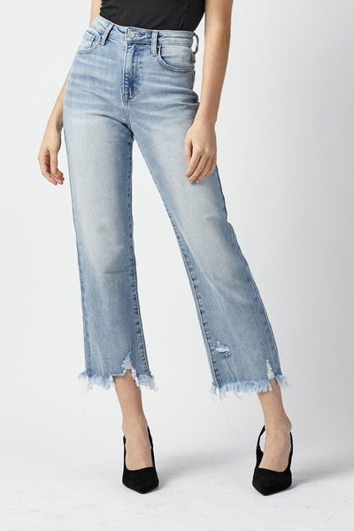 Risen High Waist Crop Straight Jeans
