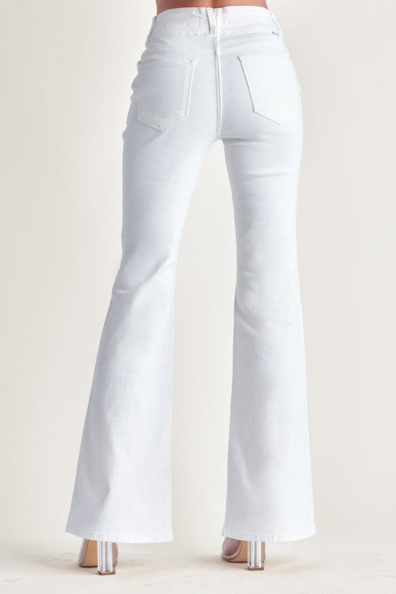 Risen High Rise White Flare Jeans