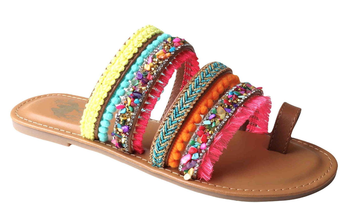 Multi bright colored strap sandal